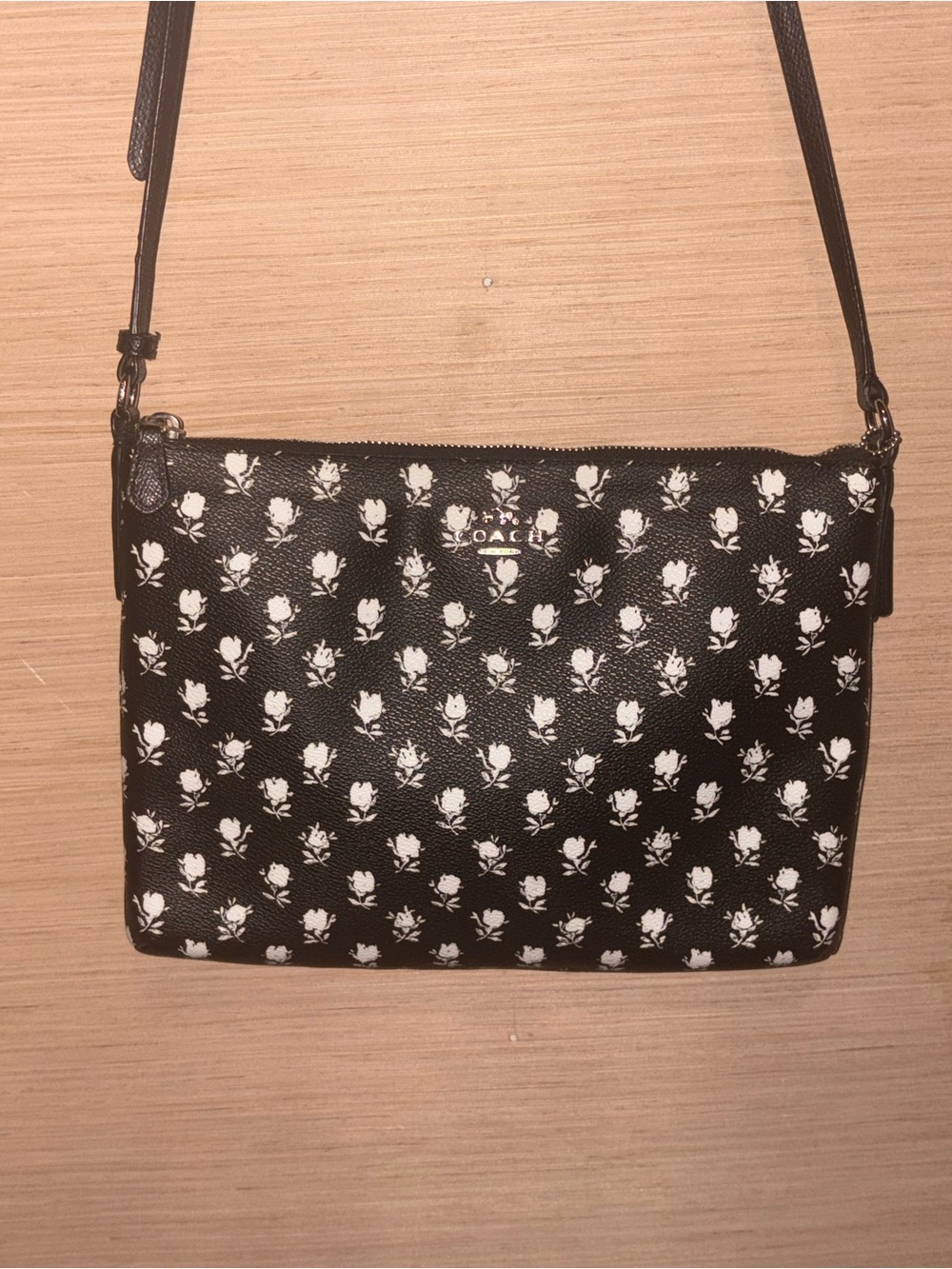 Coach Black Crossbody with White Floral Print